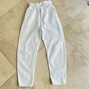 white high waisted paperboy jeans